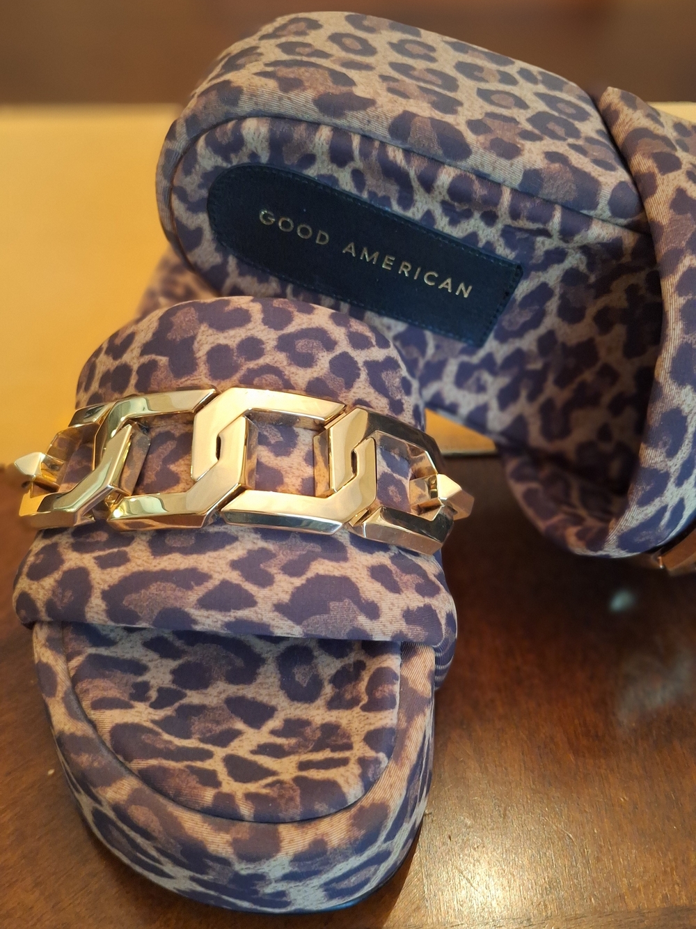 Good American Leopard Platform Slide Sandals 7